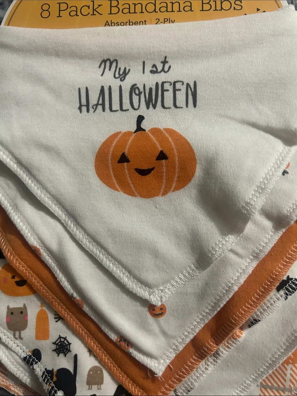 Modern Baby Orange & White Halloween Bandana Bib Set - 8 Pack